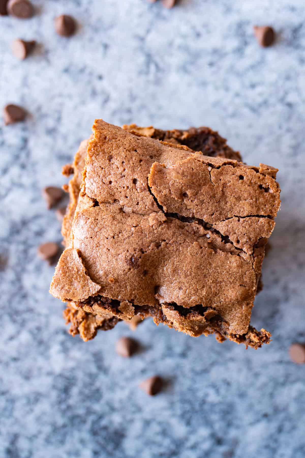 showing the crackled top of the brownies