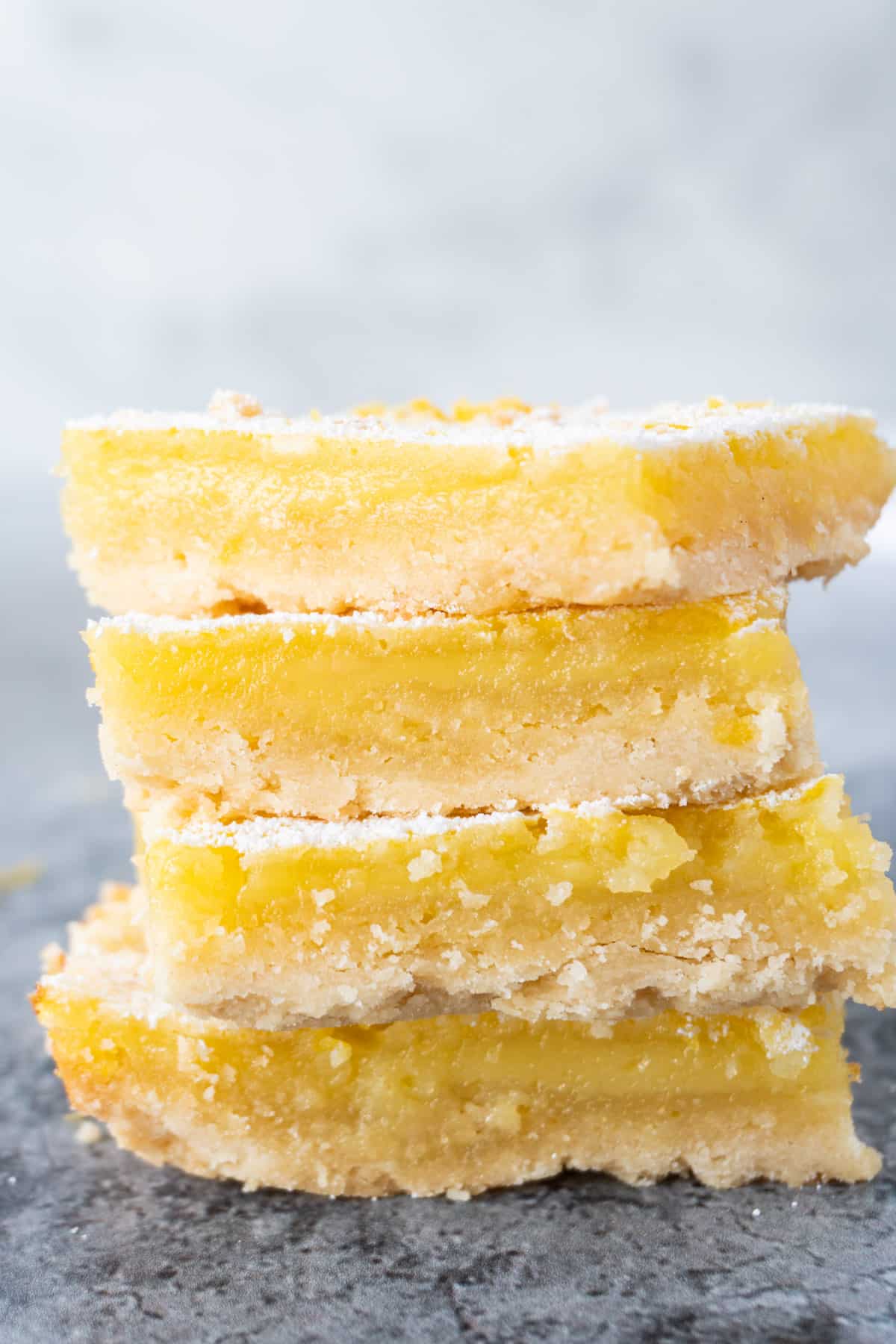 lemon bars from scratch stacked side close up