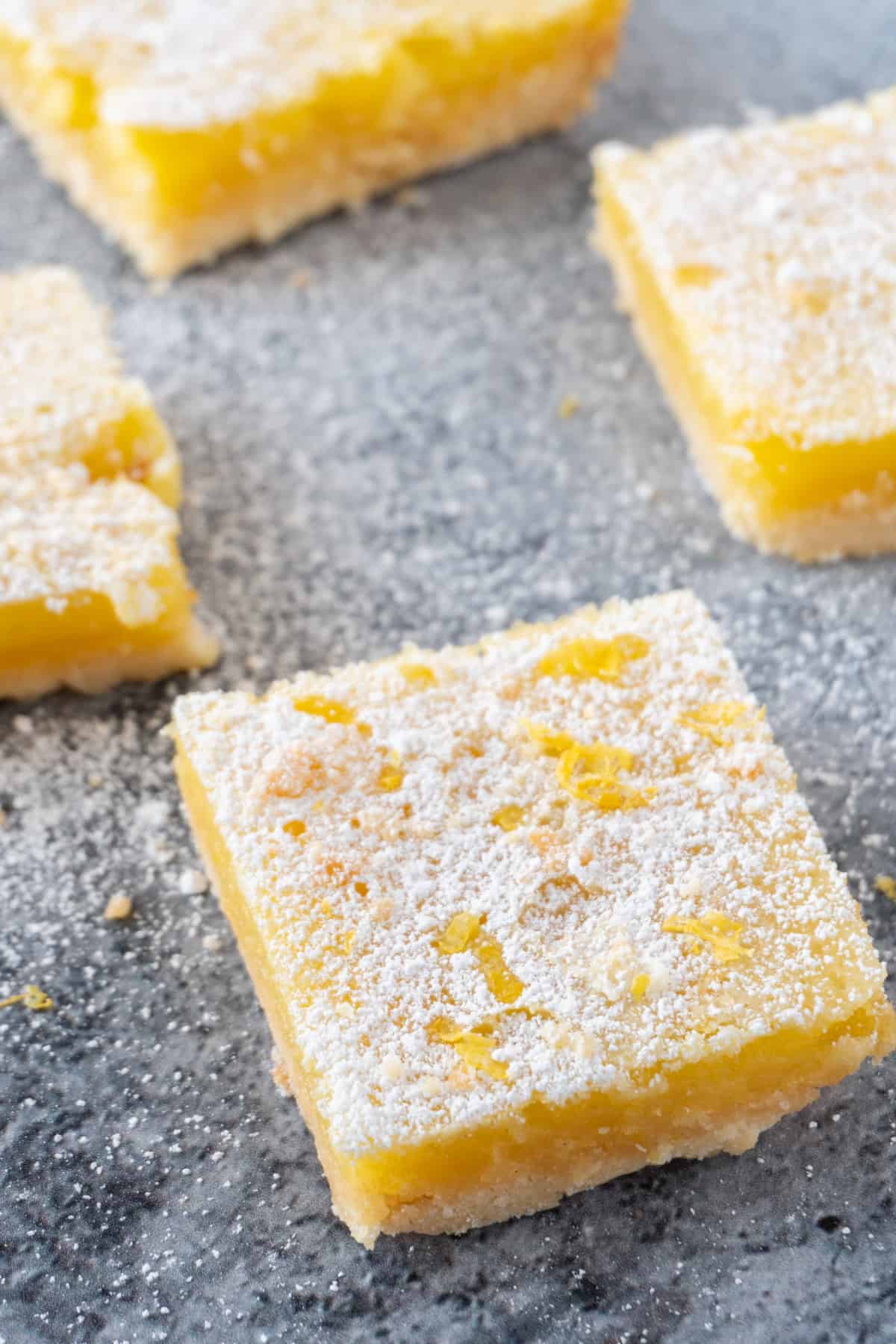 lemon bars from scratch with powdered sugar on top