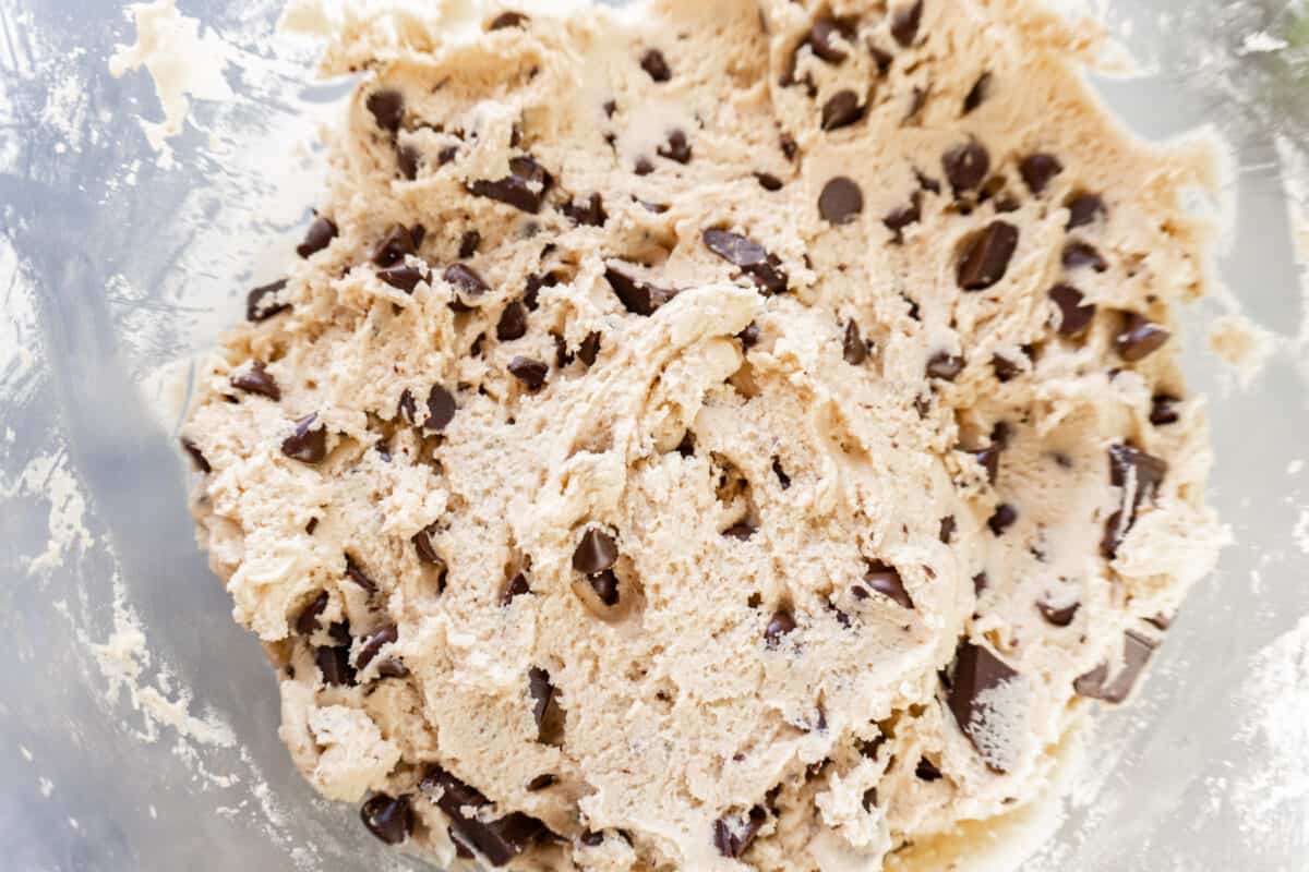 chocolate chip pudding cookies dough in bowl