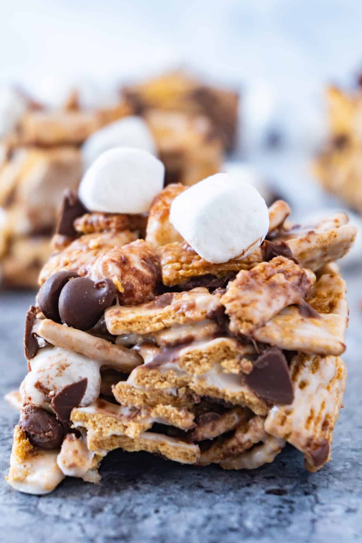 golden graham s'mores bars close up