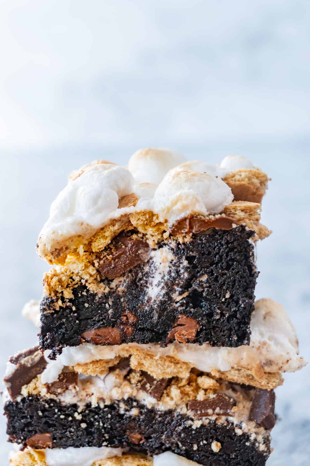 s'more brownies stacked bars close up