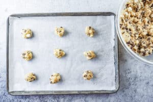 S'more cookies before baking on baking sheet