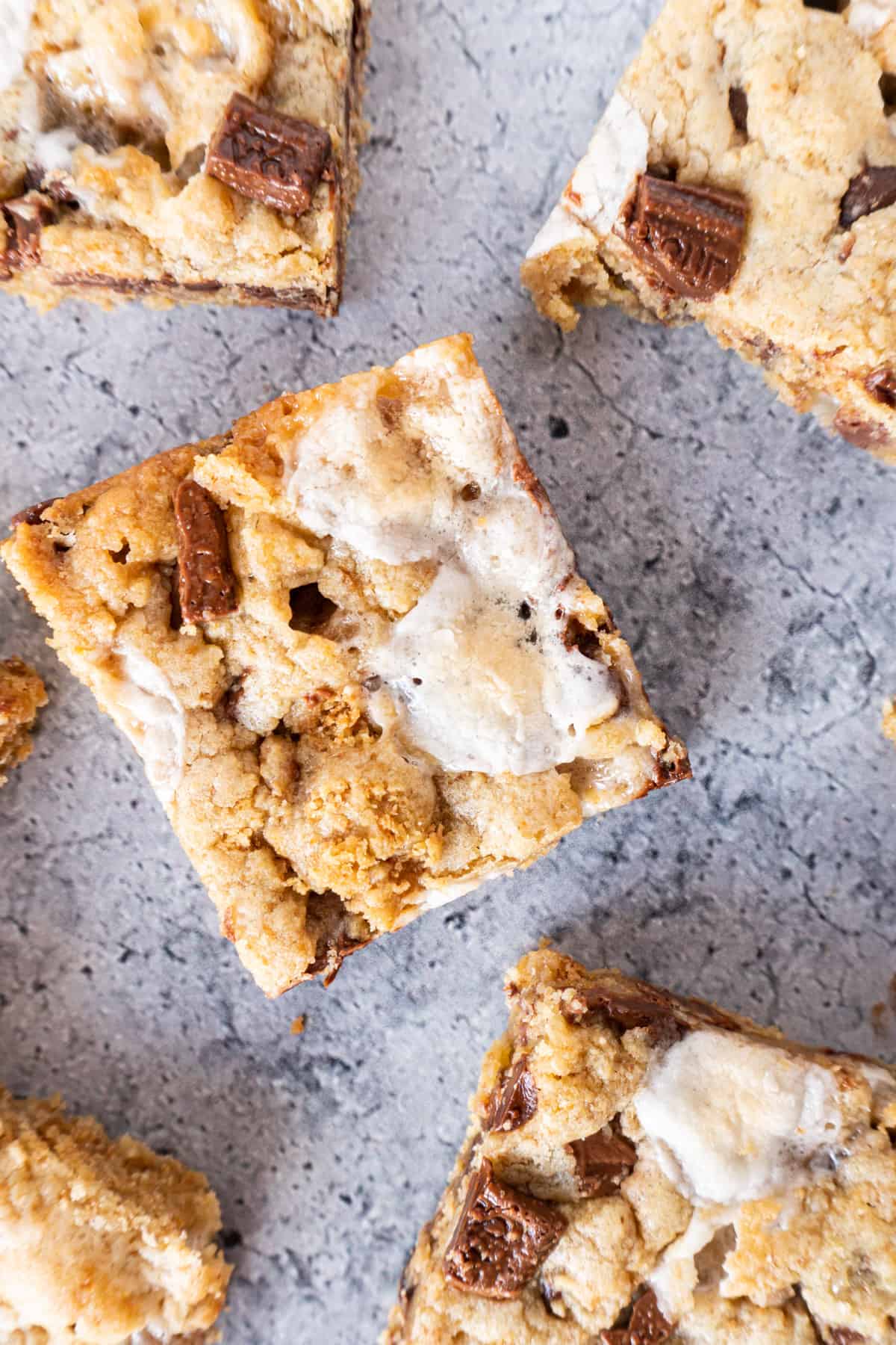 s'more cookie bar flatlay