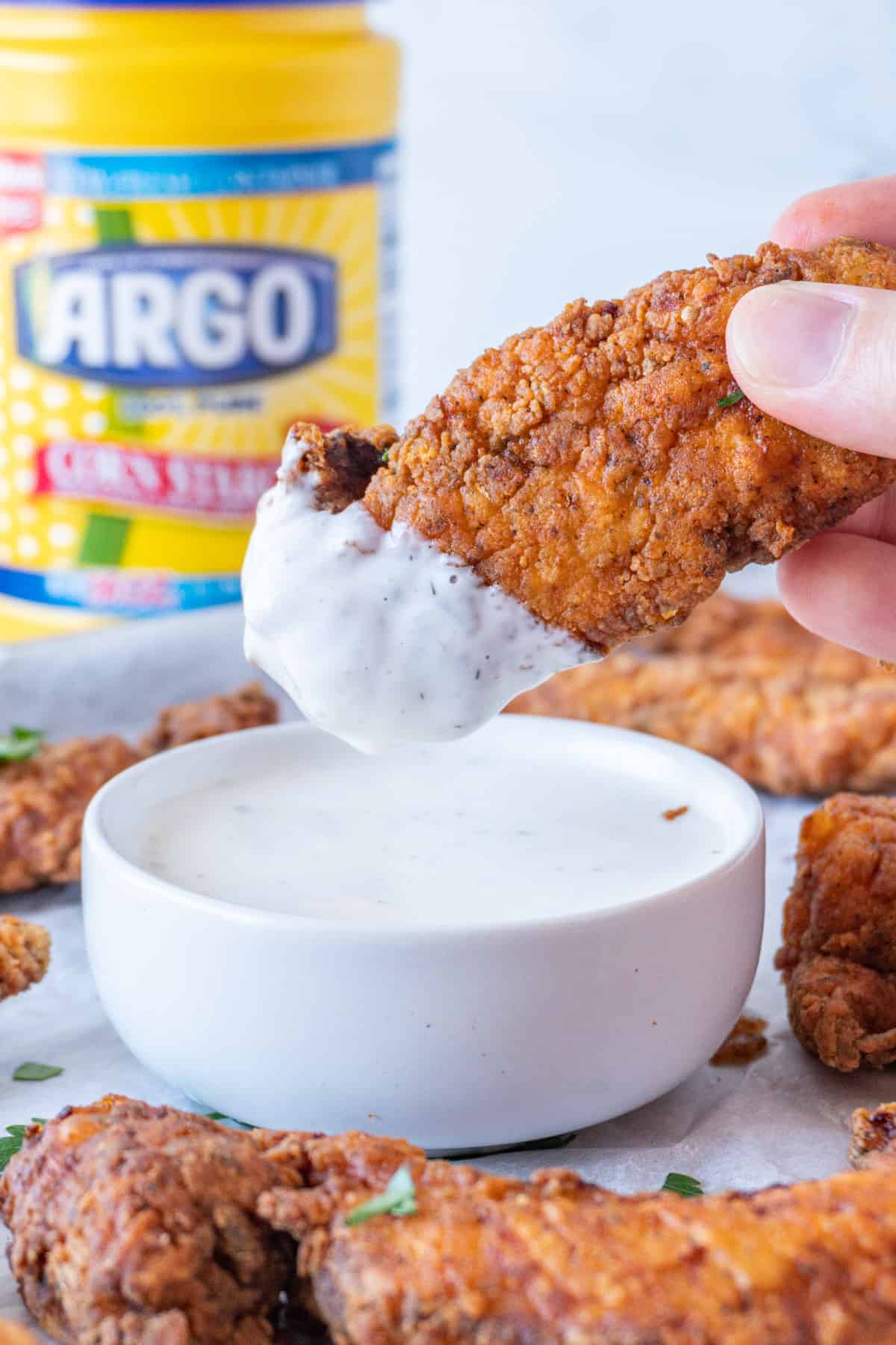 Chicken Tender dipped in ranch