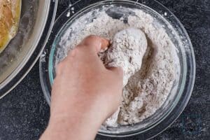 Dredge the chicken tenders in flour mixture