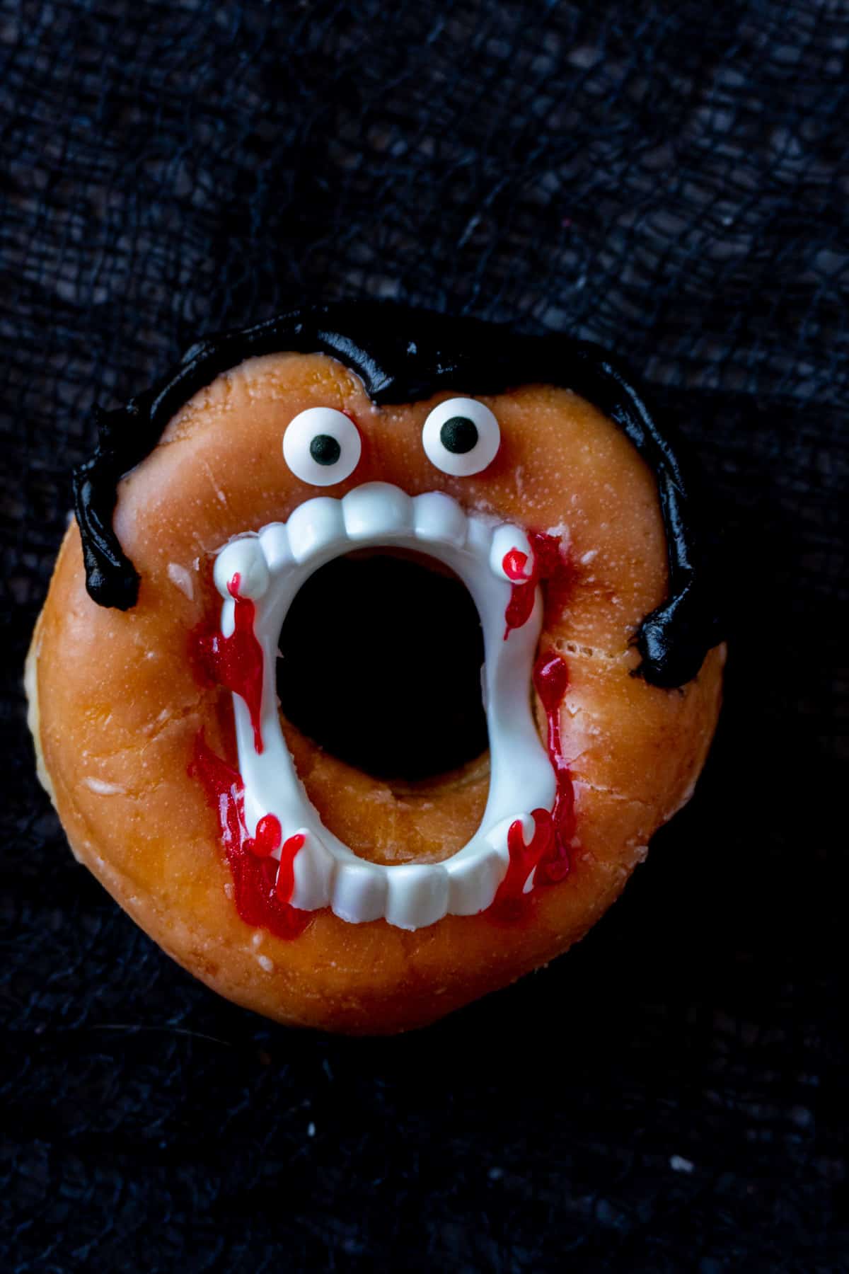 close up of dracula donut