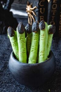 witches fingers in a black bowl
