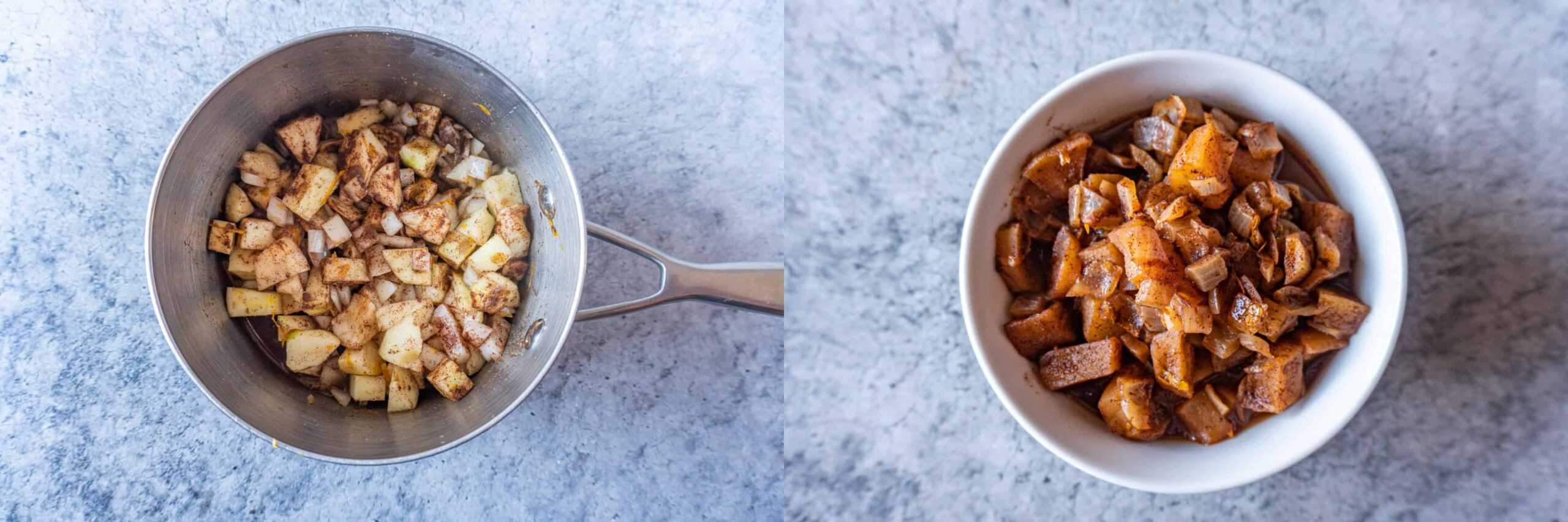 apple chutney before and after cooking