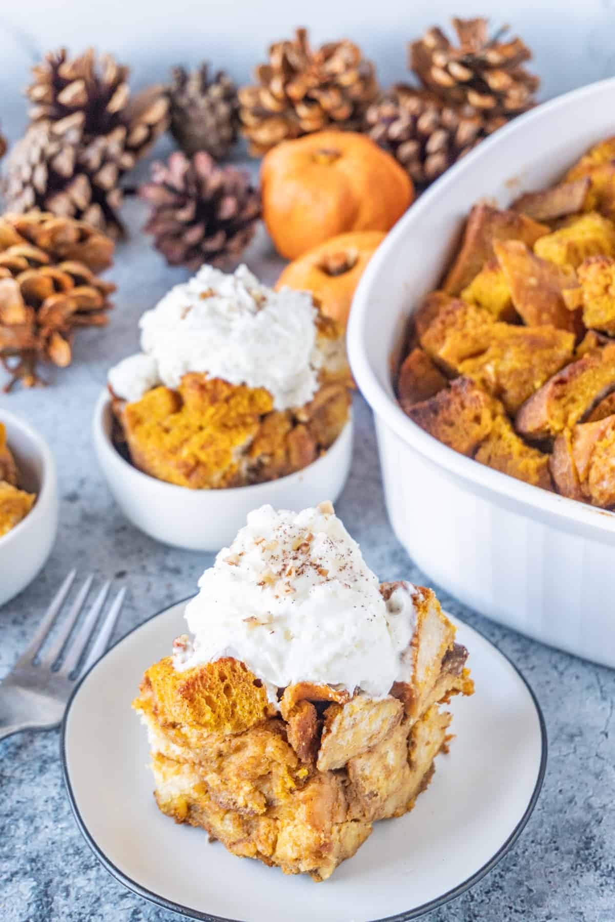 Pumpkin Bread Pudding on a plate