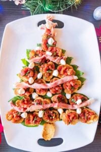 christmas tree appetizer on white platter