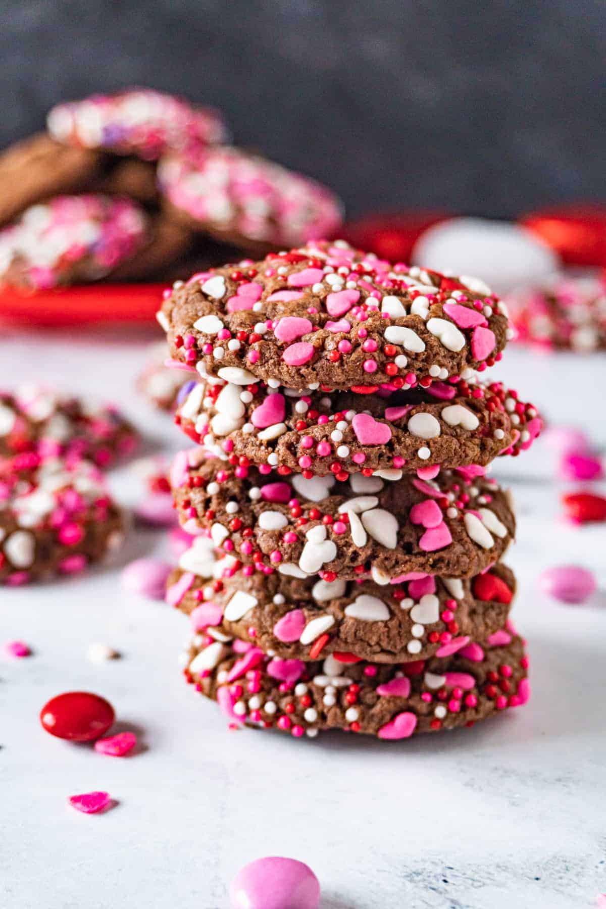 easy valentine cookies stacking on top of on another