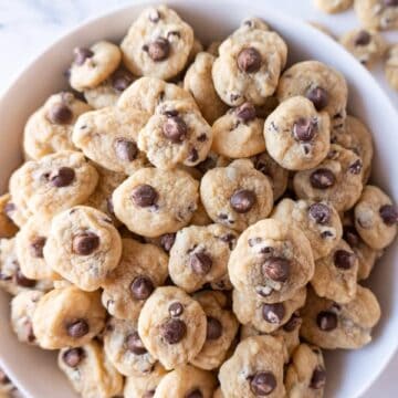 mini chocolate chip cookies in a large bowl