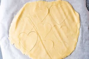 heart shapes cut out of the dough