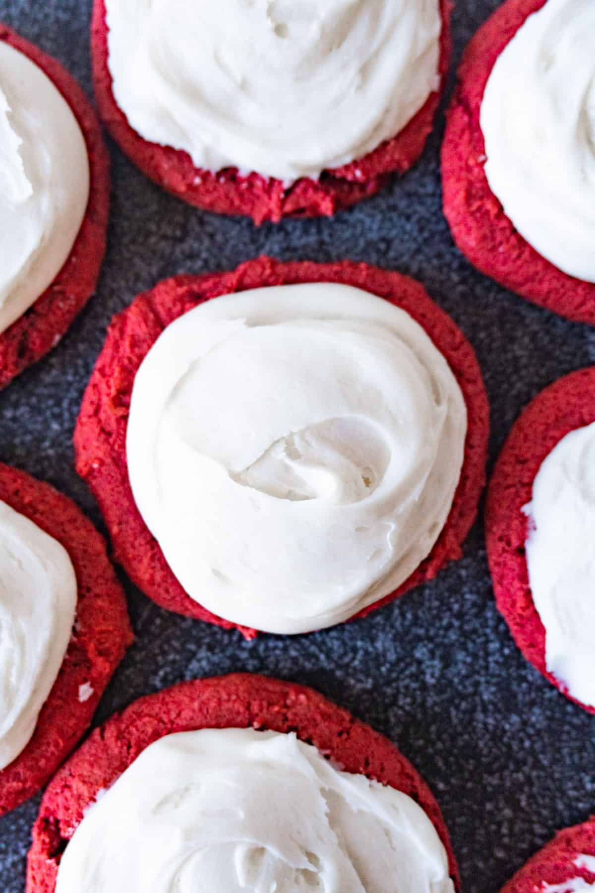 Cream Cheese Frosting on Red Velvet Cookies