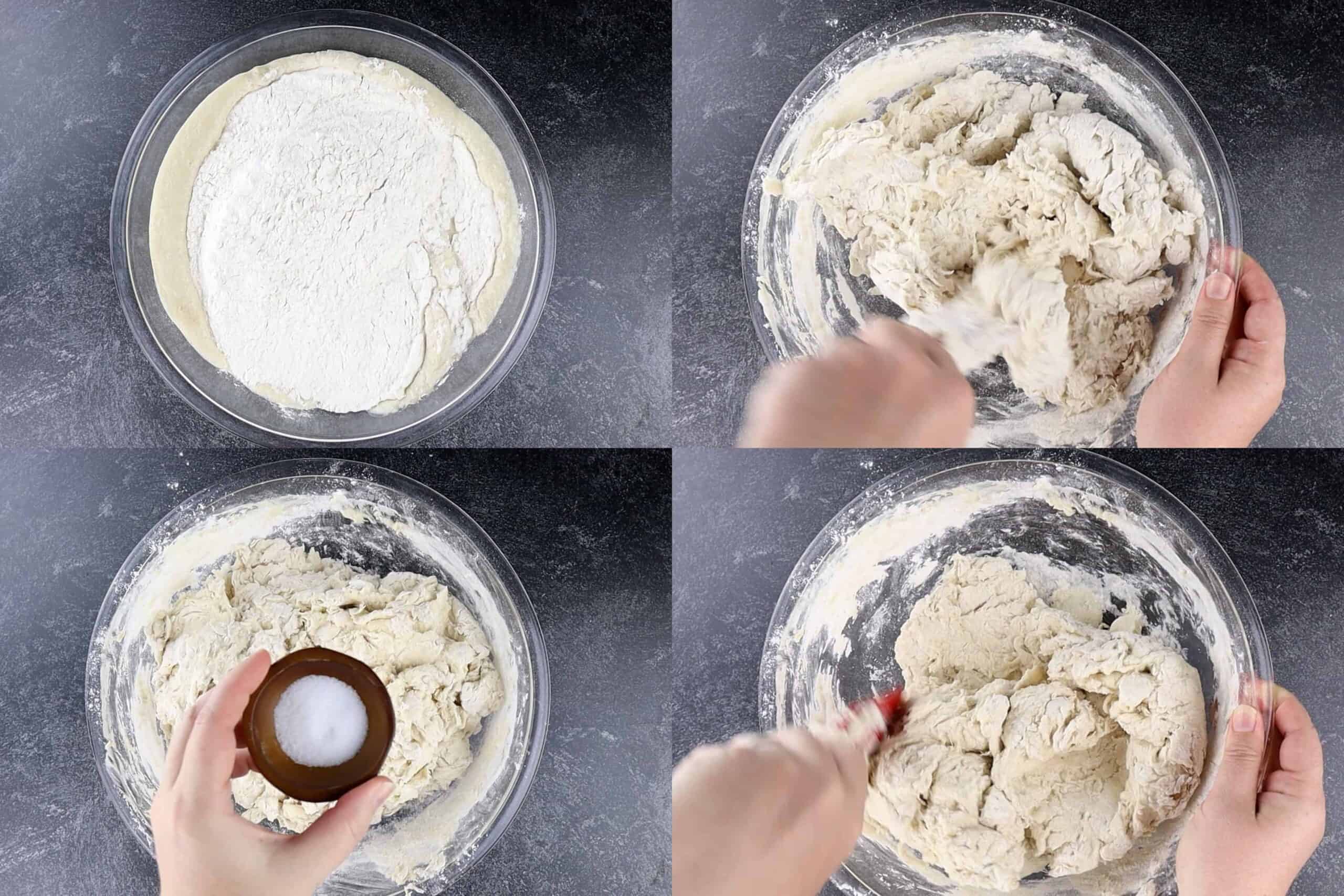 making the bread dough process shots