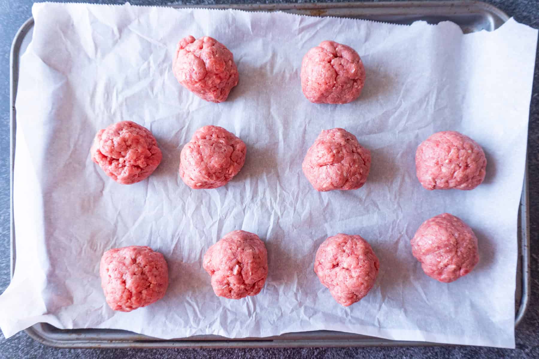 ground beef rolled into 10 equal portions