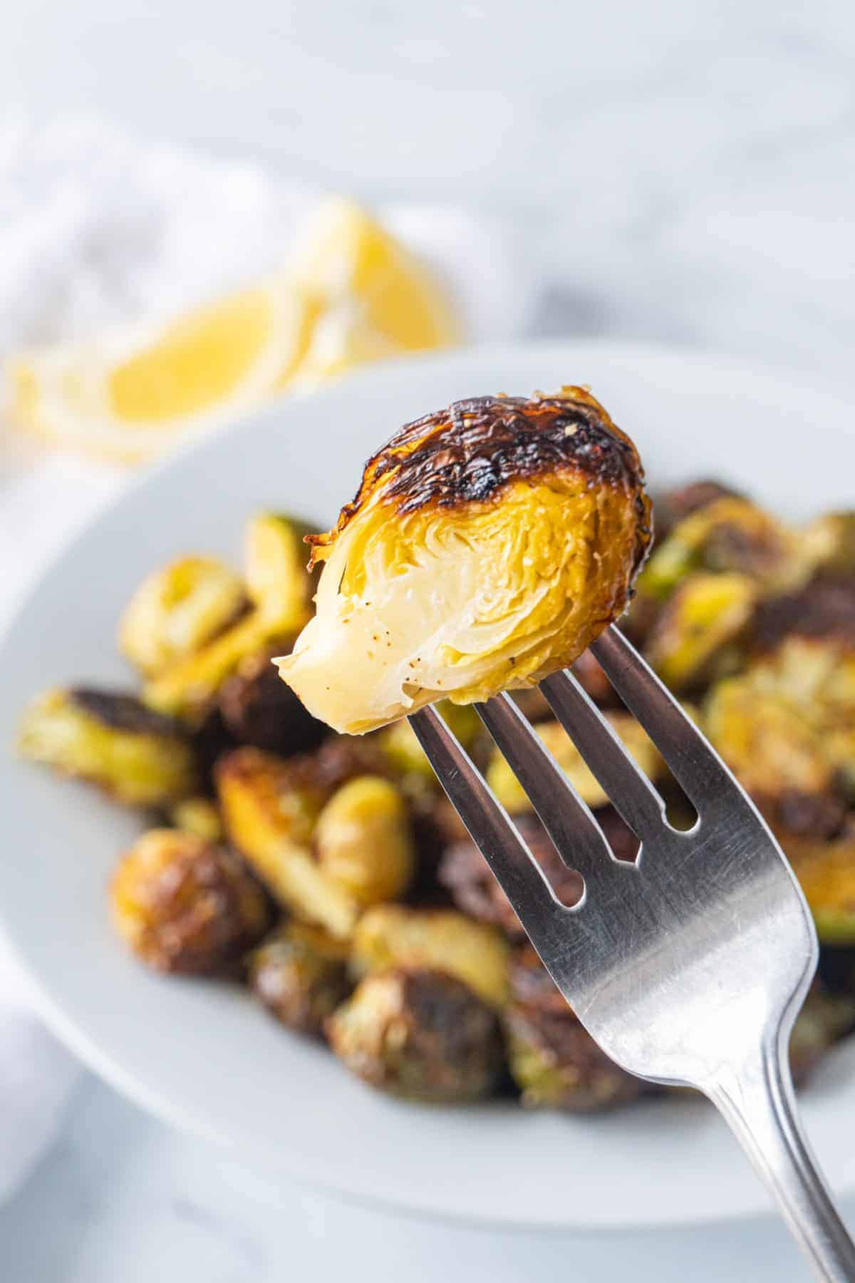 Roasted Brussel Sprout on a fork