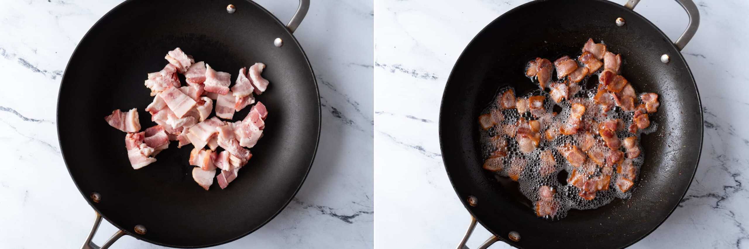 Before and after cooking bacon