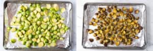 Before and after baking brussel sprouts