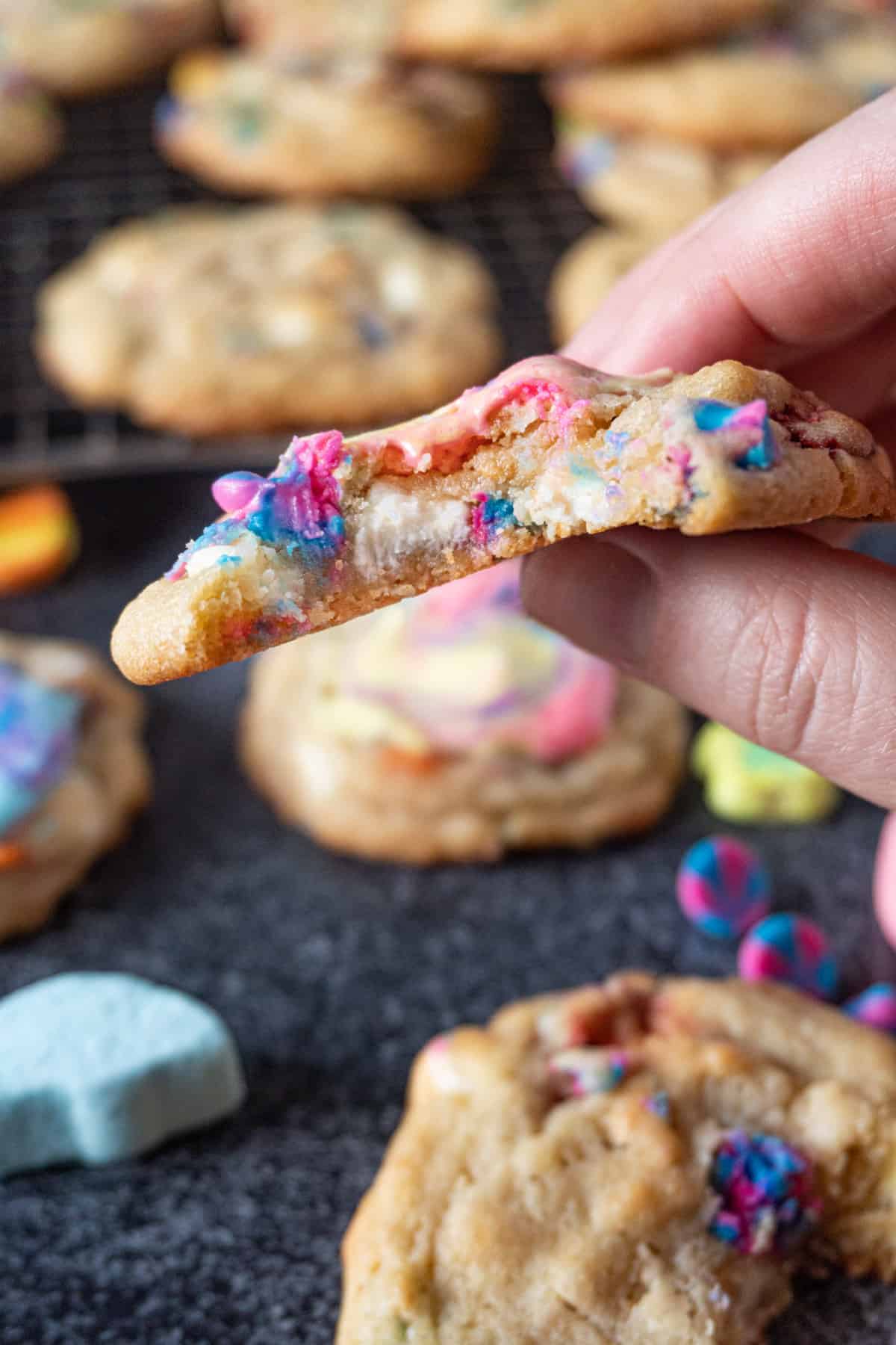 Lucky Charms Cookies with bite taken out