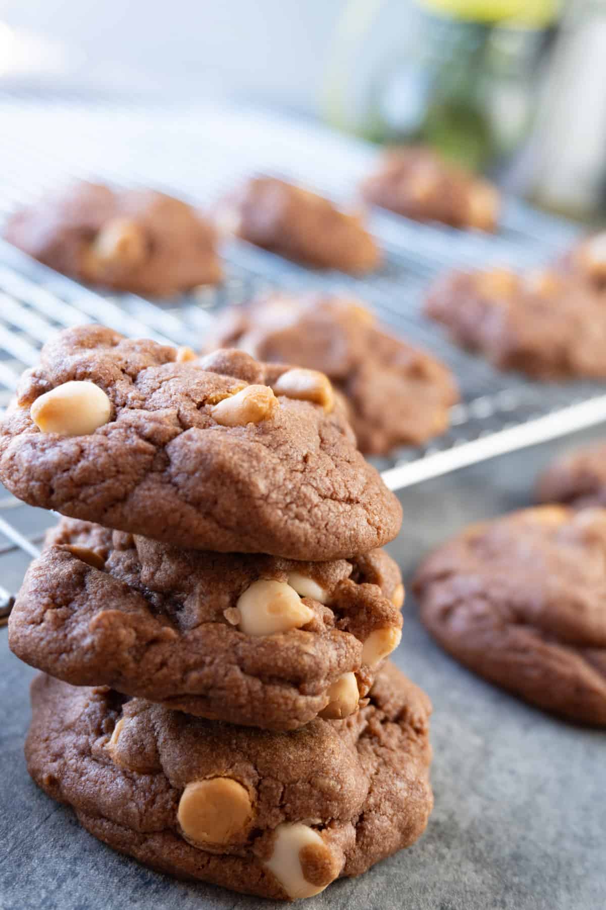 Chocolate Pudding Cookies  stacked on top of one another