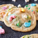 Lucky charms cookie with marshmallows pressed on top.