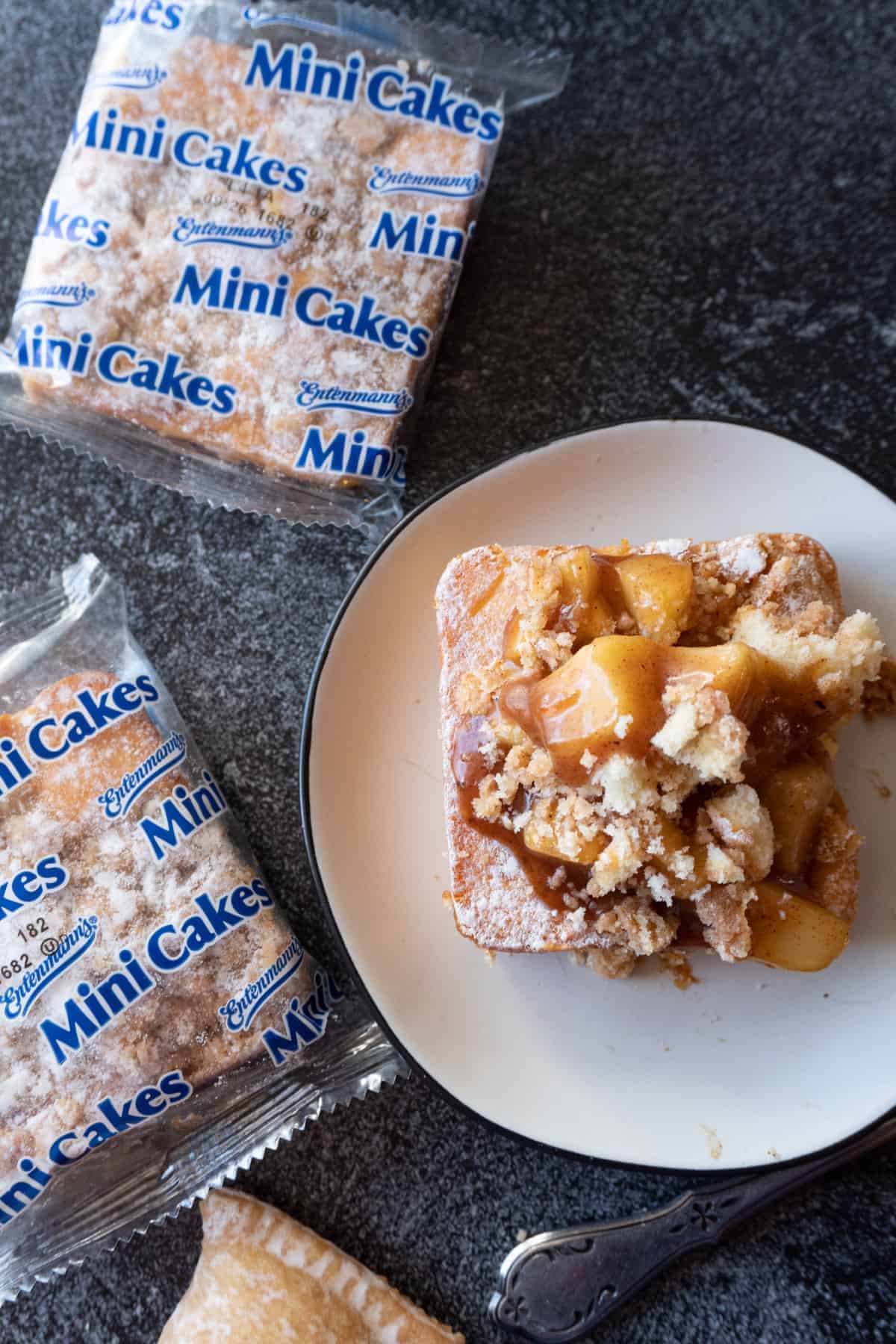 Apple Cobbler Cake next to mini crumb cakes