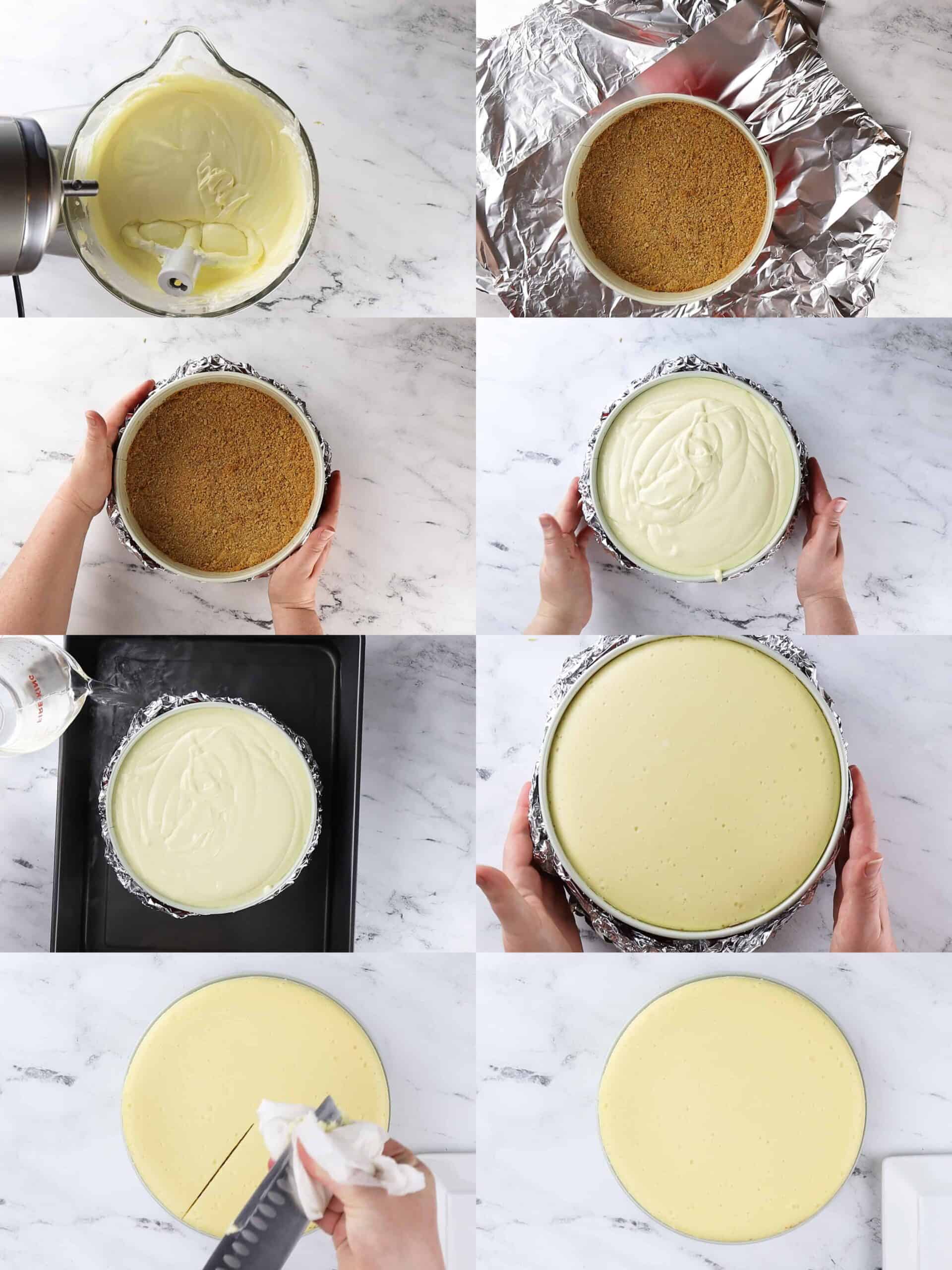 Cheesecake baking process shots
