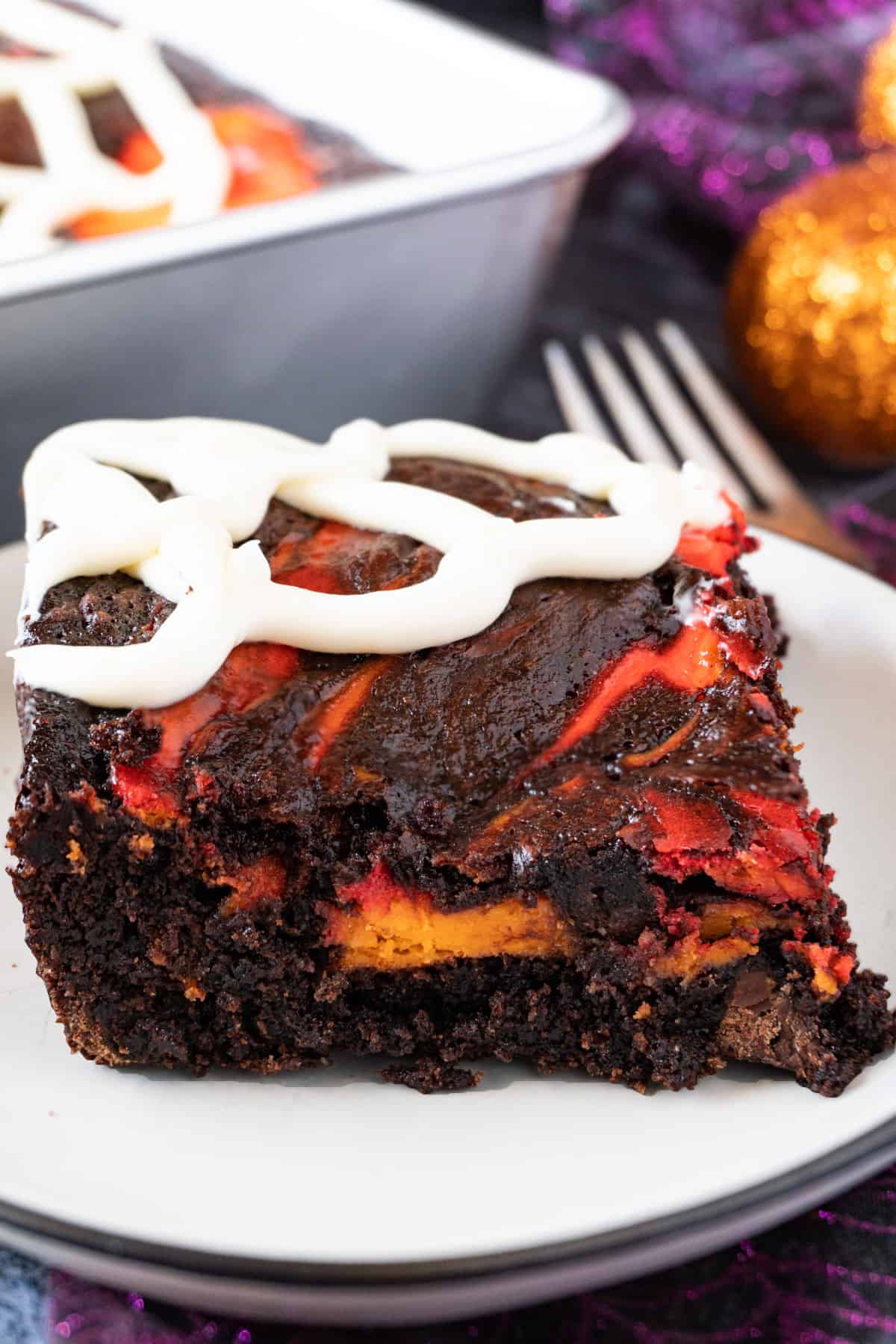 piece of spiderweb brownies