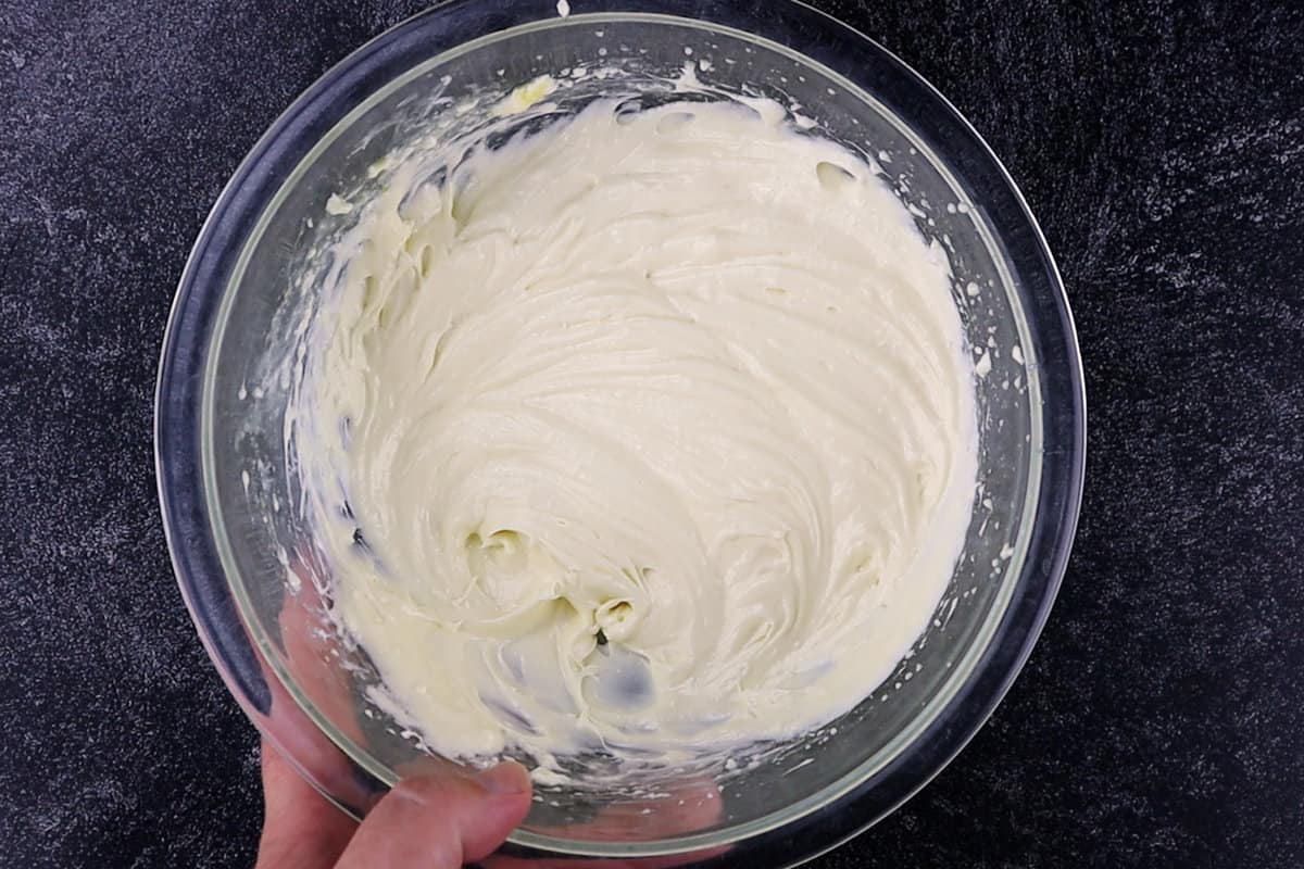 cream cheese filling mixed in bowl