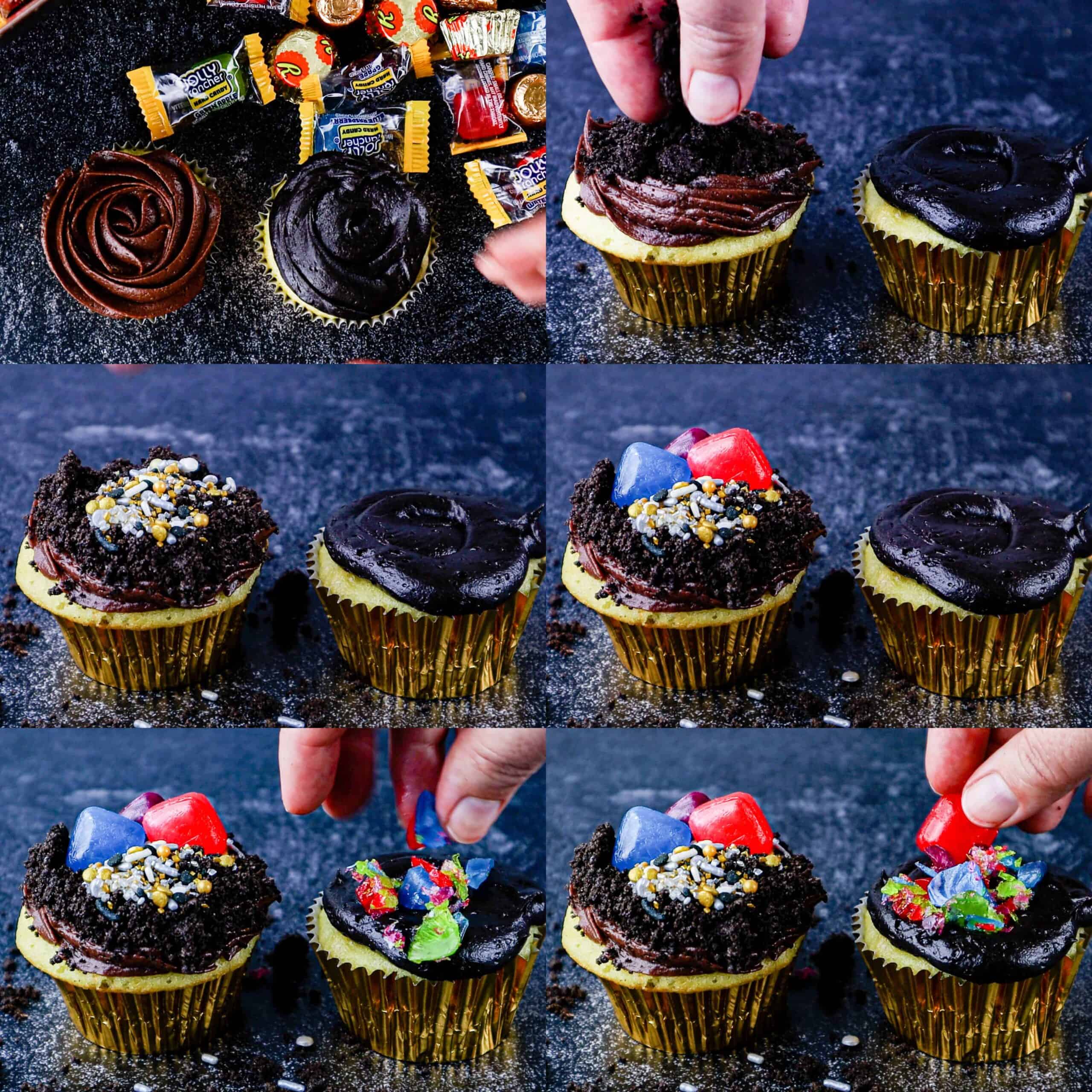 how to decorate treasure cupcakes process shots