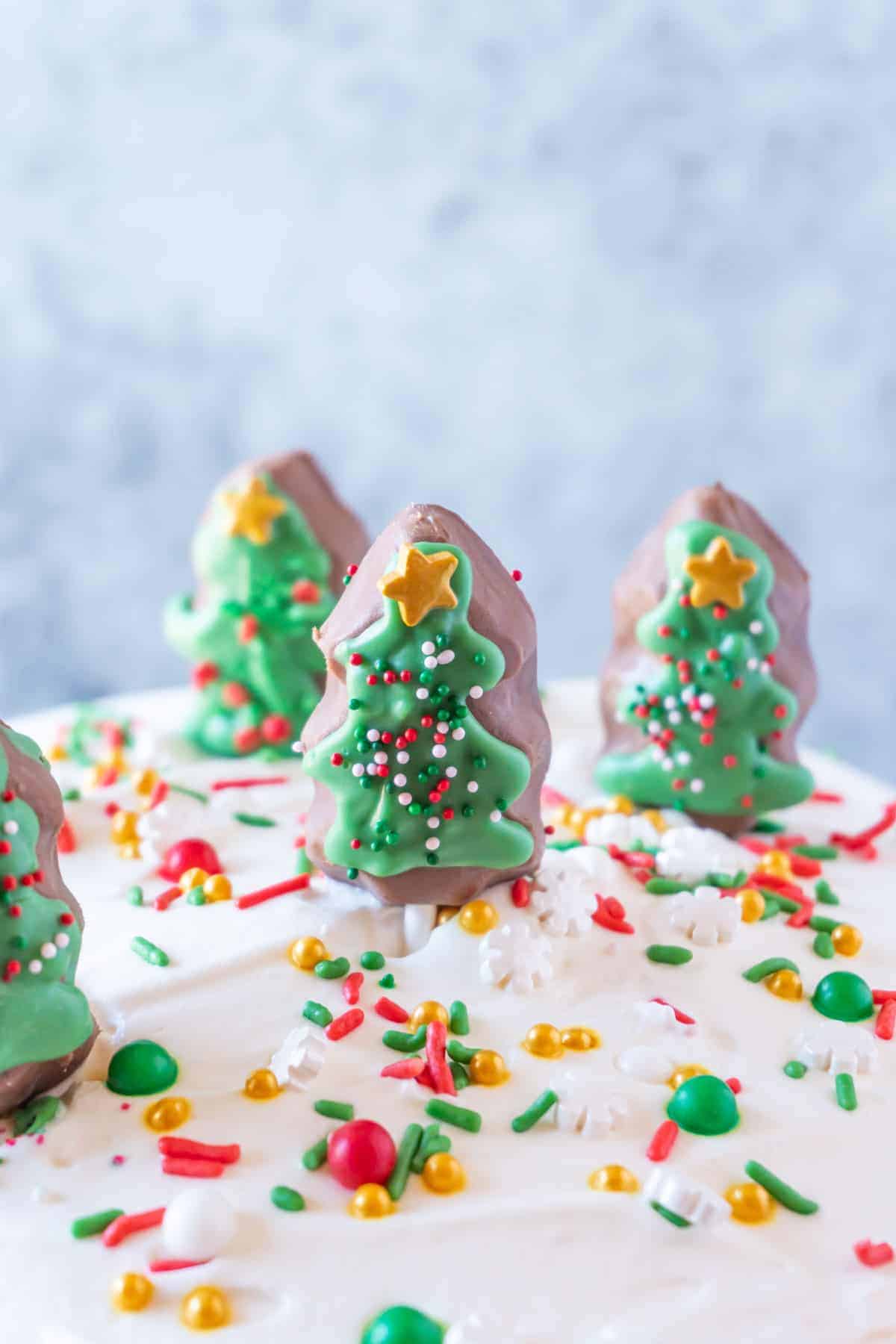 close up of decorated reese's trees