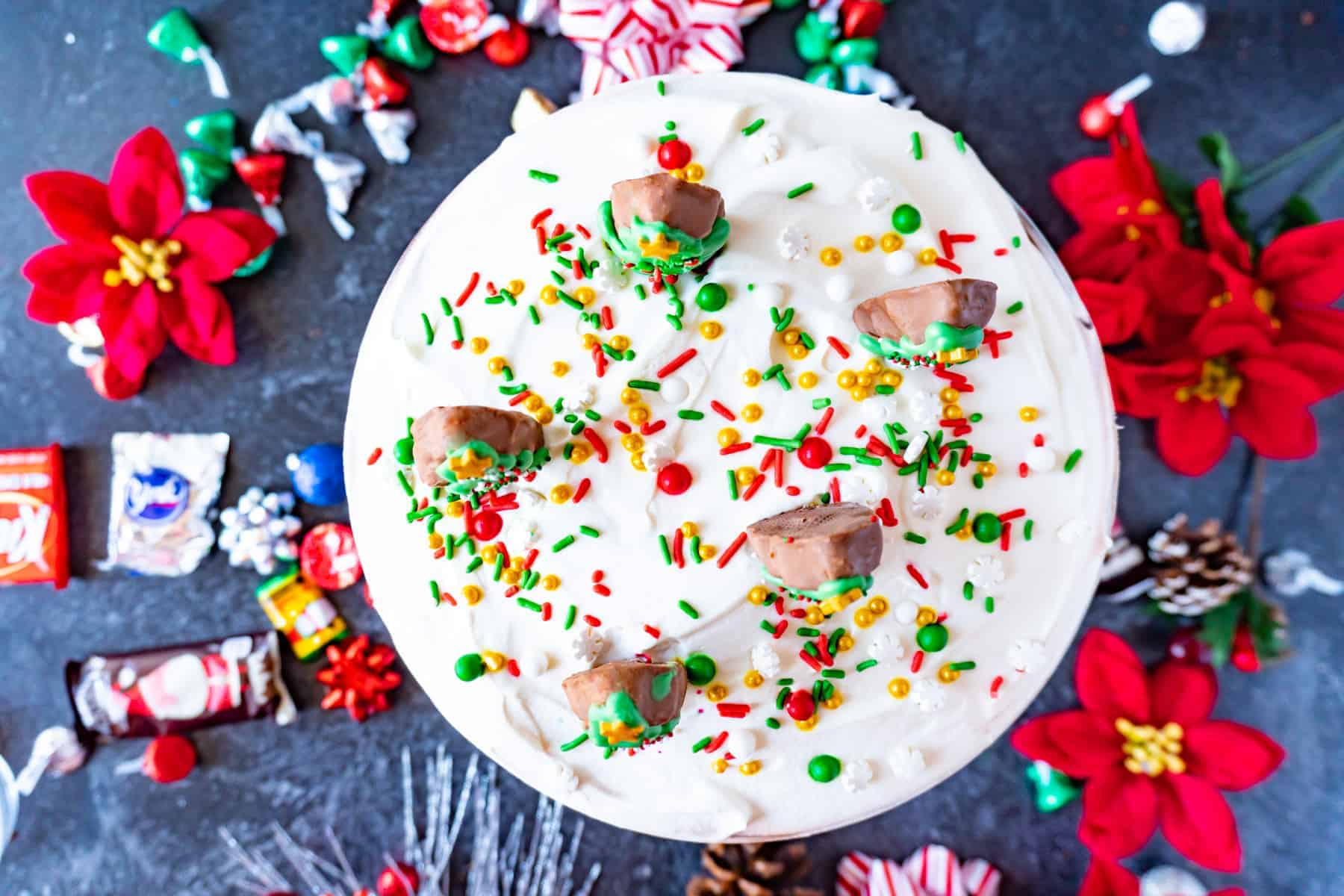 Decorated top of trifle- overhead shot