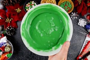 green candy melts in bowl