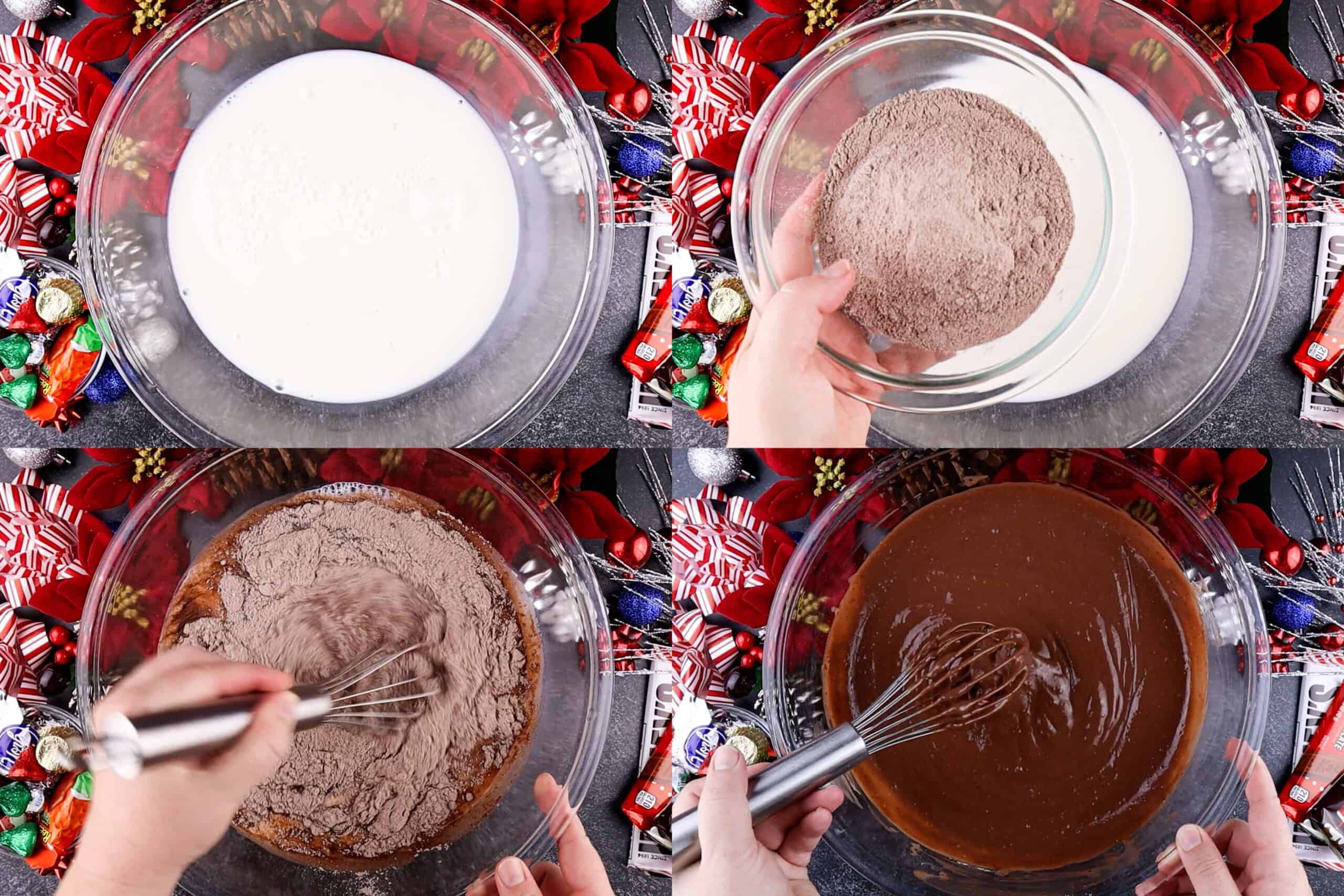 making the chocolate pudding process shots