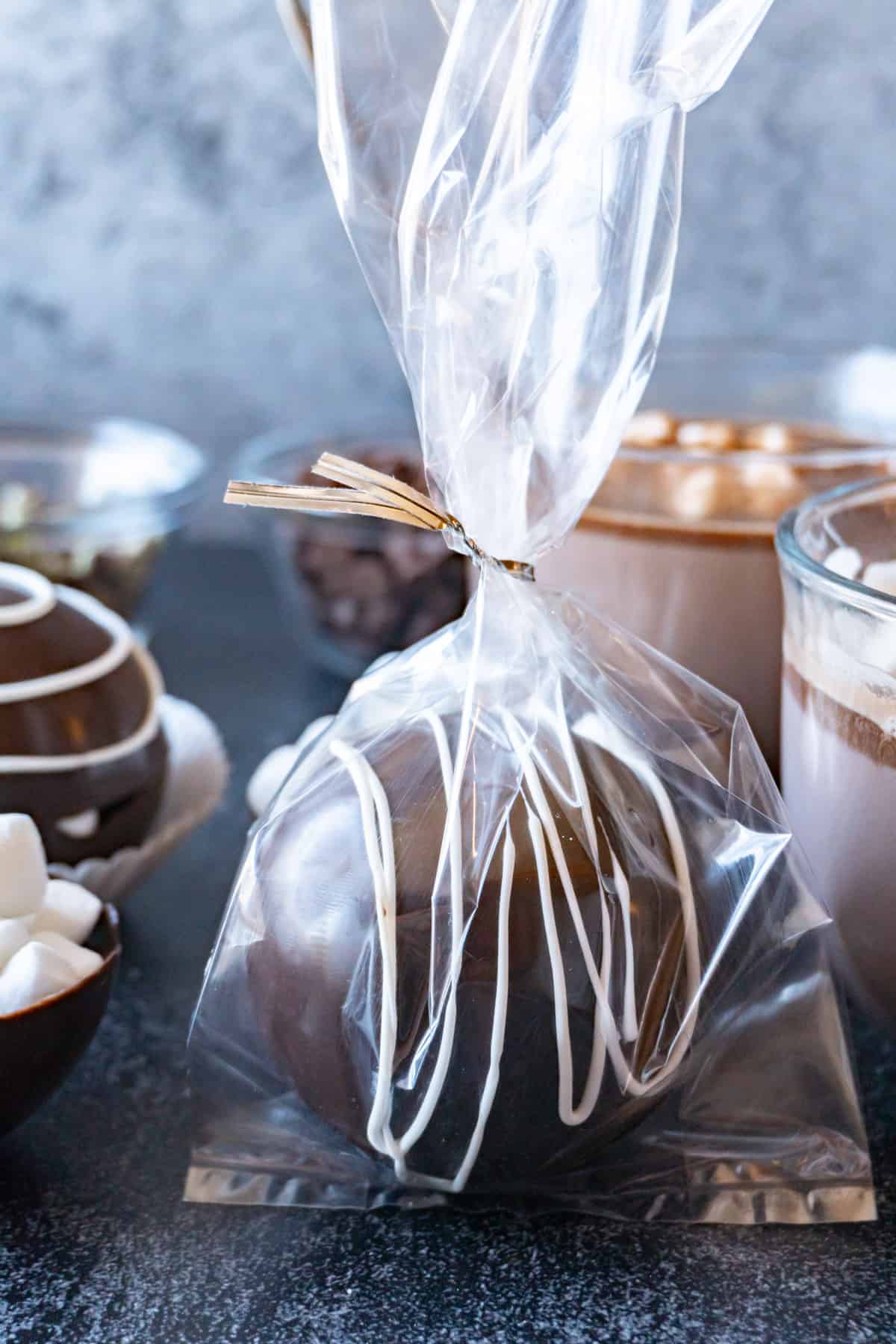 Hot chocolate bomb in a gift bag