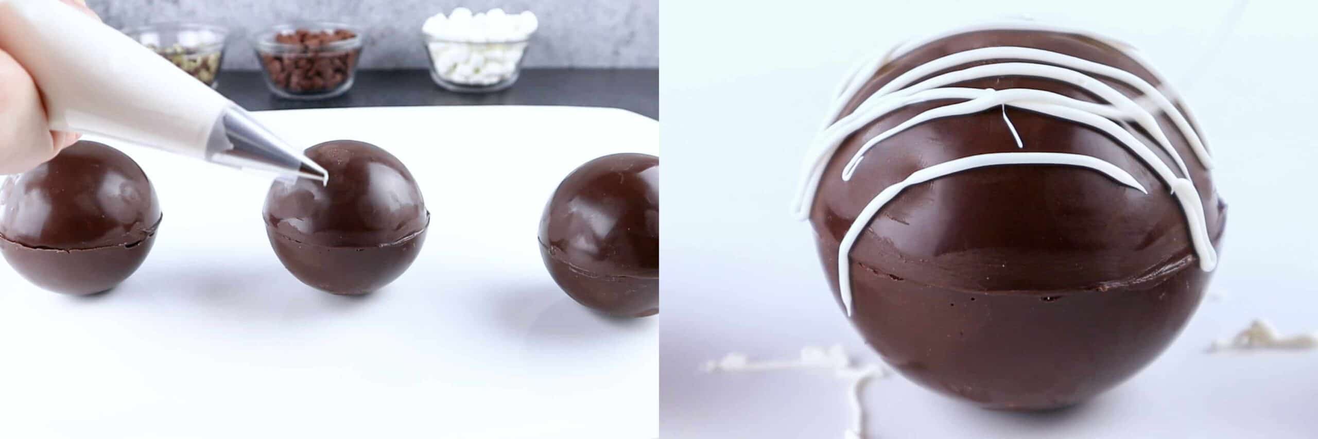 Decorating Hot Chocolate Bombs with white candy melts
