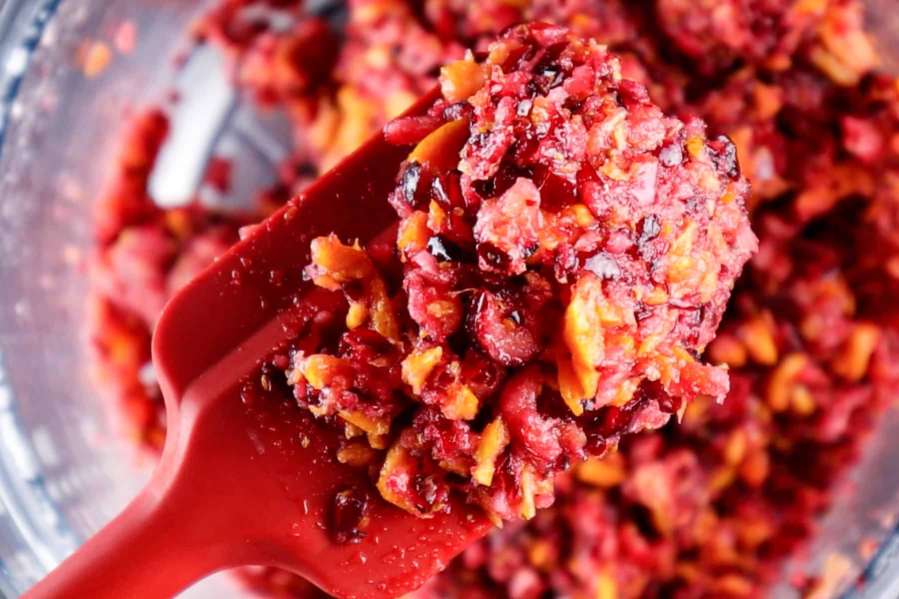 cranberries relish, freshly processed and chunky.