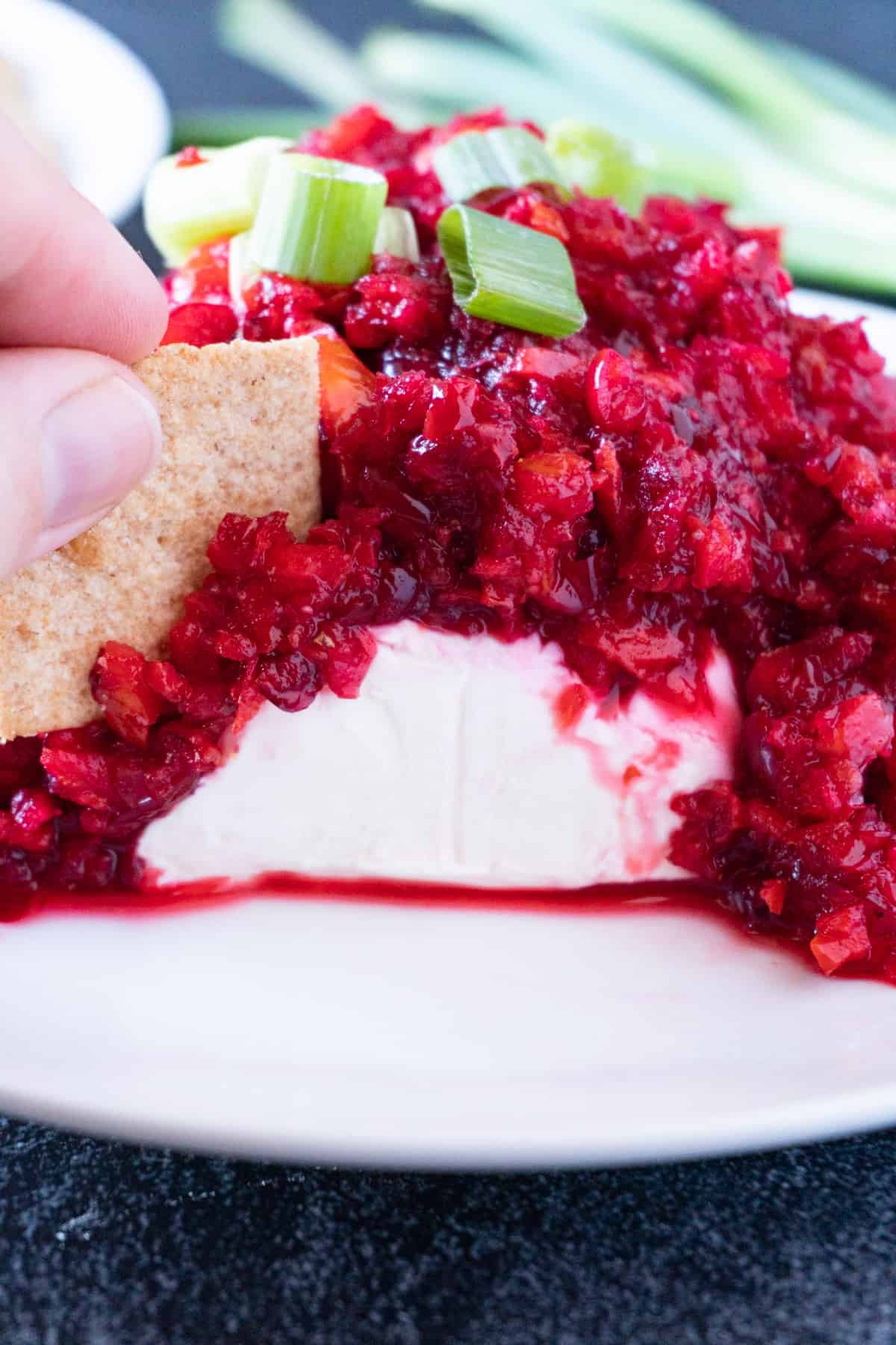 Cranberry relish over cream cheese