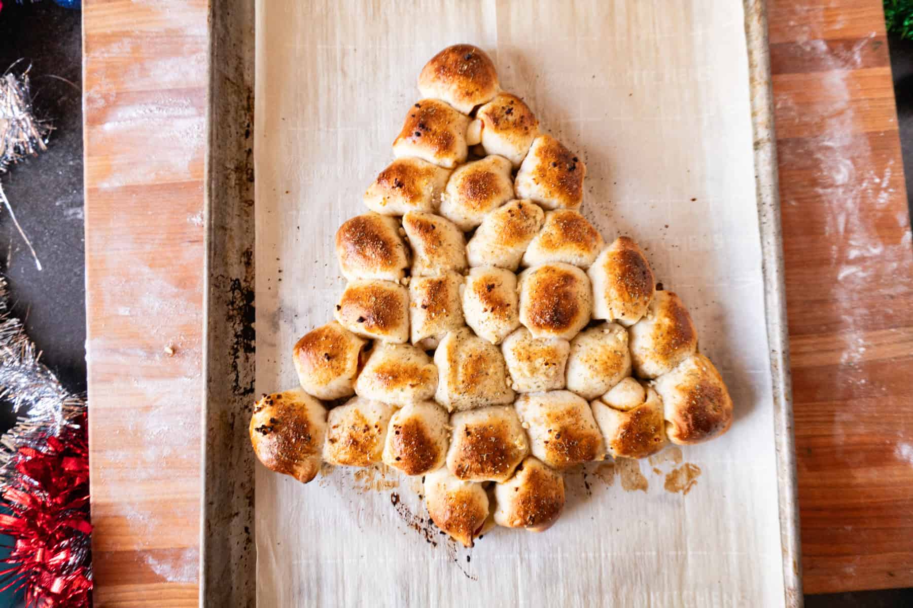 christmas appetizer after baking, golden brown.