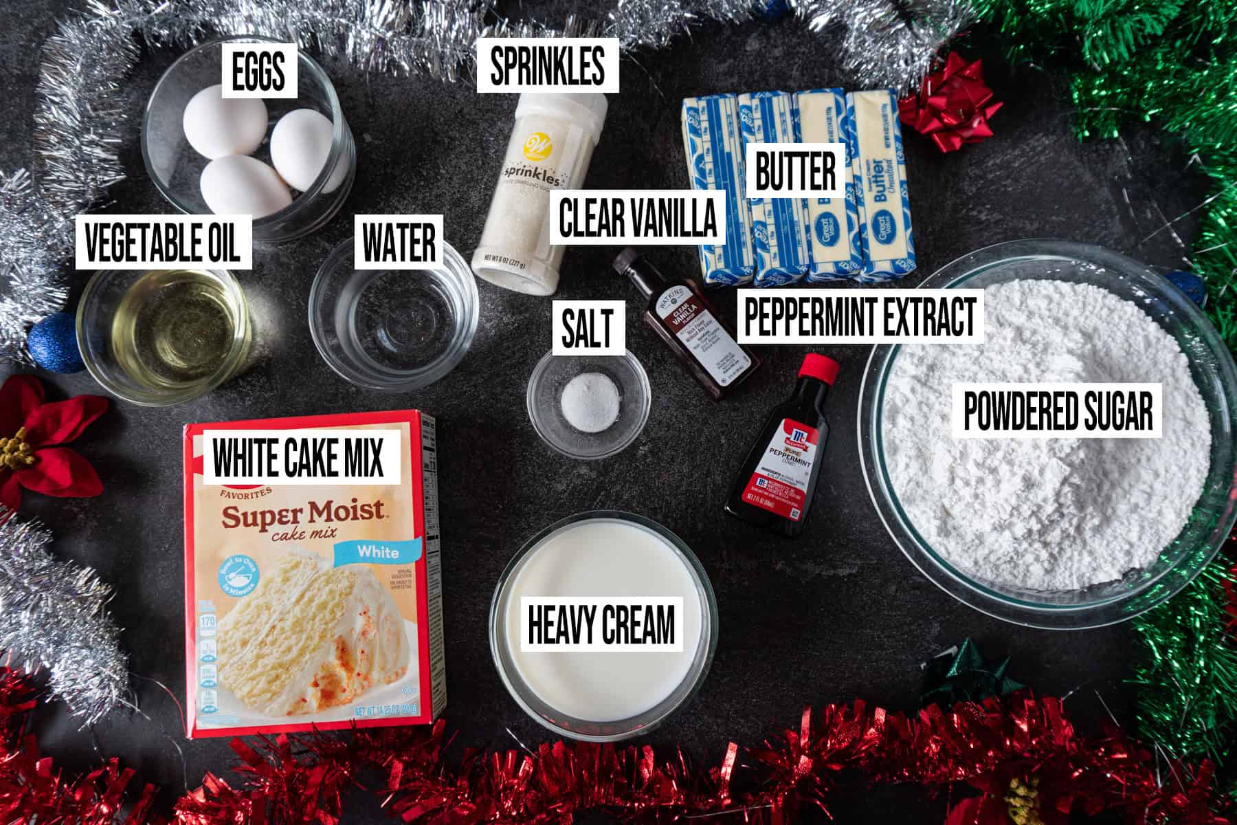 snowball cupcakes Ingredients in individual bowls and labeled