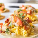 breakfast taco with eggs, and Pico and bacon on top.