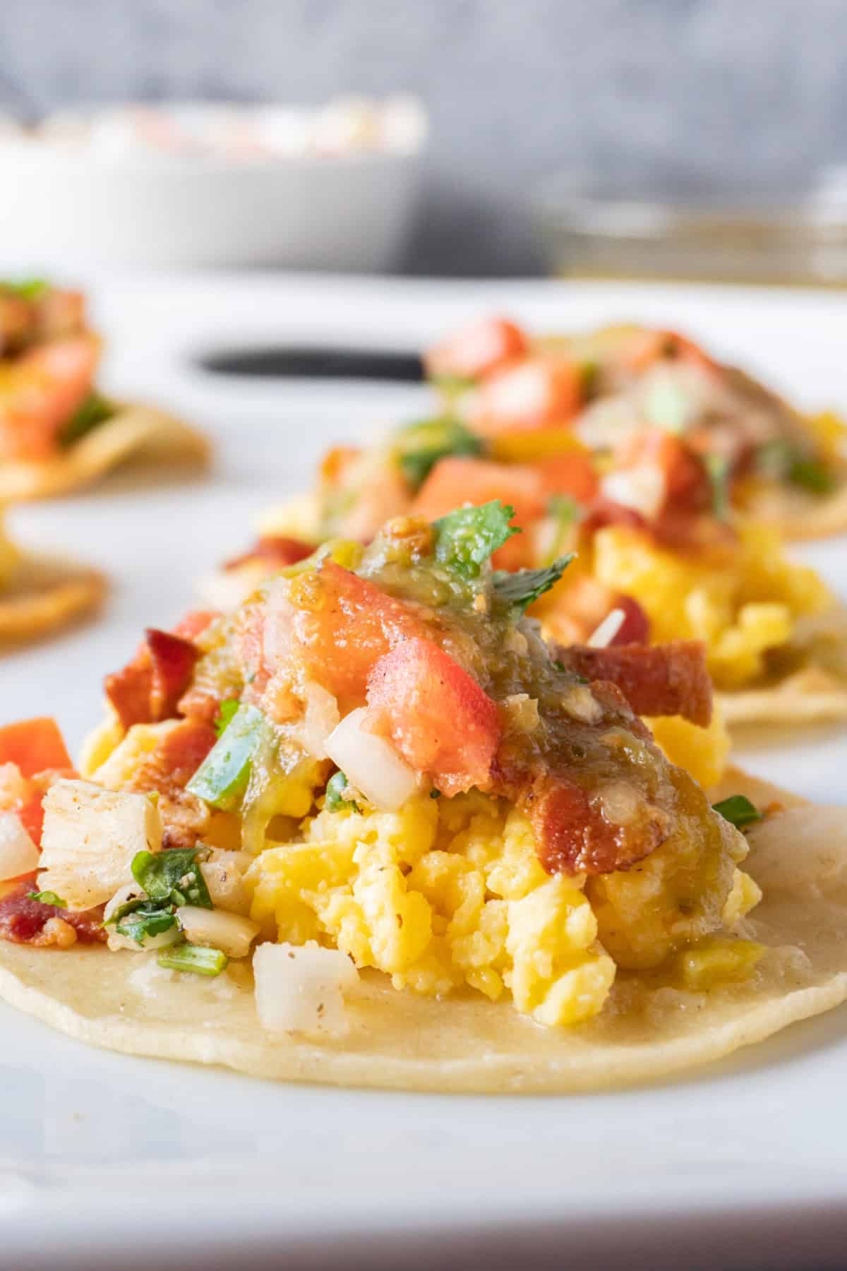 breakfast taco with eggs, and Pico and bacon on top.