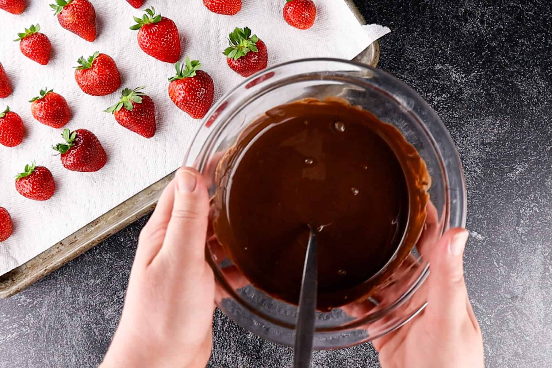 melted chocolate candy melts in a glass bowl.