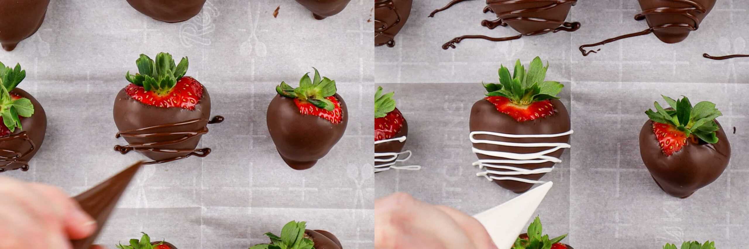 adding lines to dipped strawberries