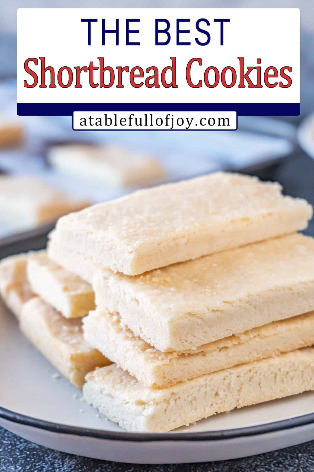 Shortbread cookies stacked on plate pinterest pin