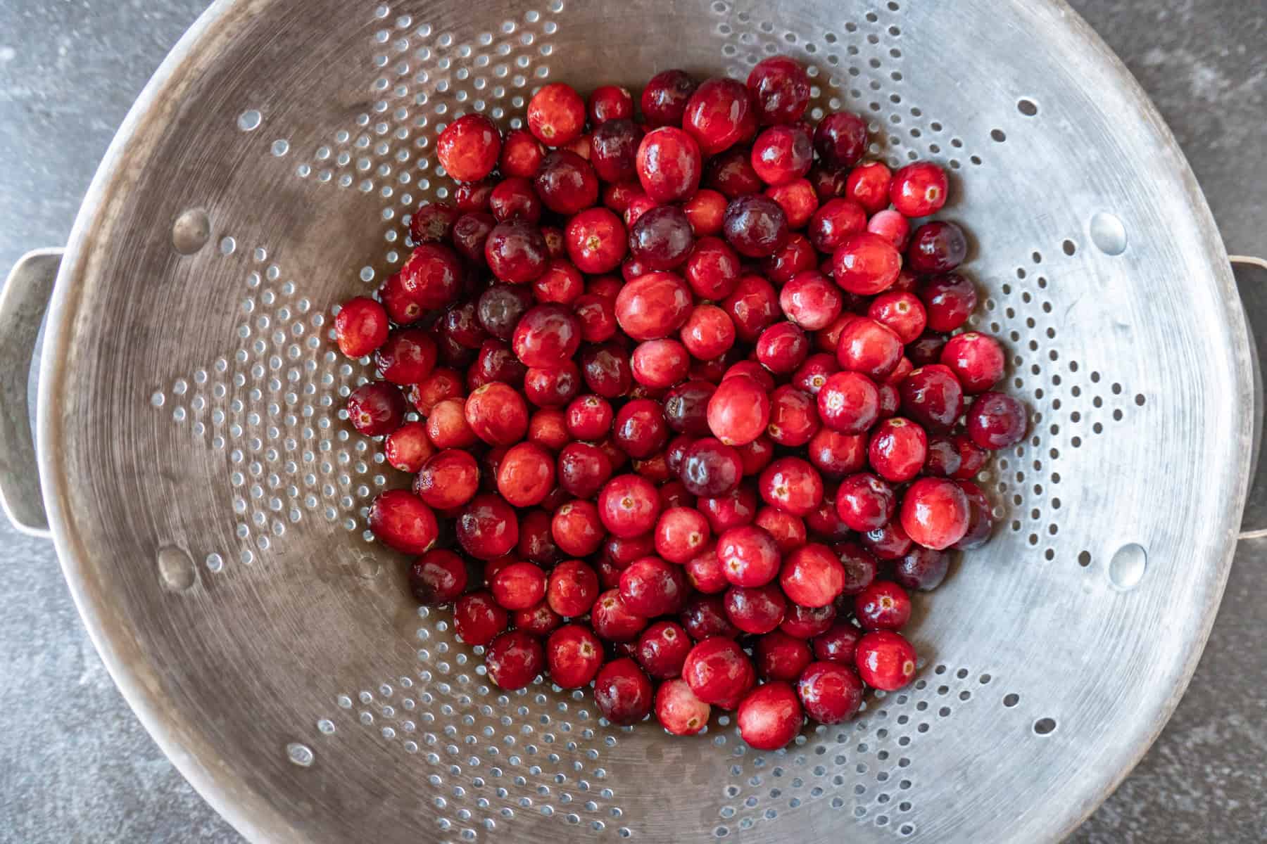rinsed cranberries in colander.