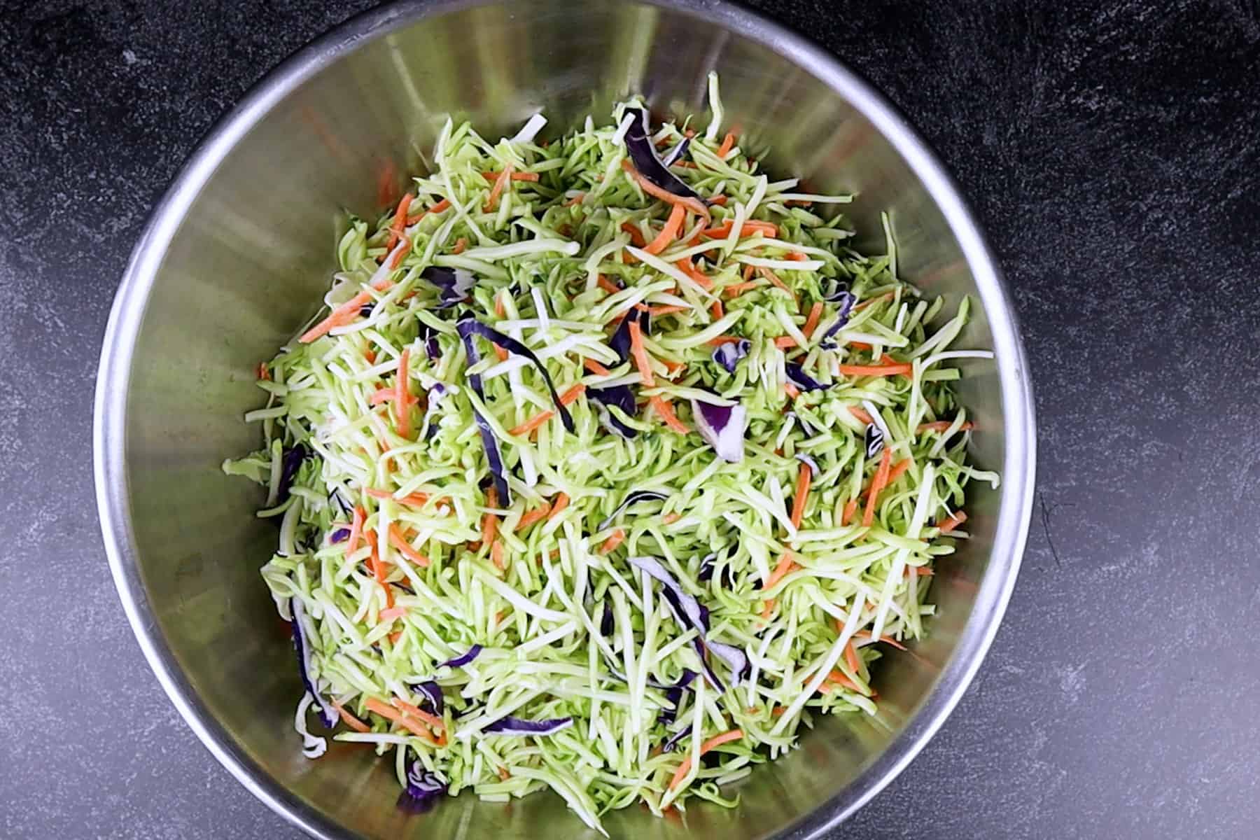 broccoli slaw and tricolor slaw mixed