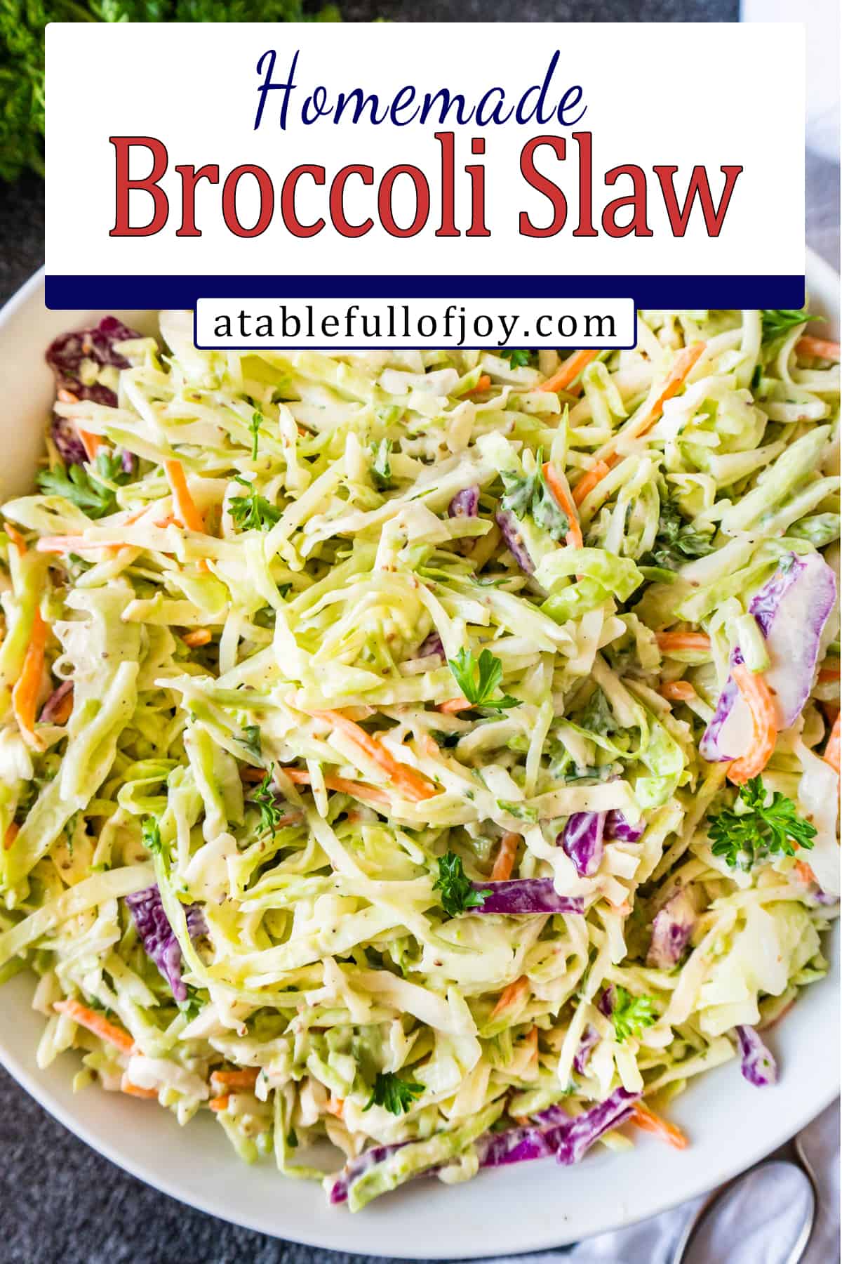 broccoli coleslaw in bowl pinterest pin